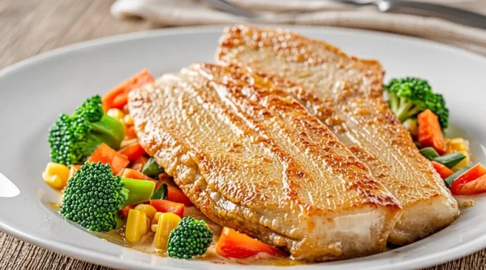 Fried Fish Steaks with Steam Vegetables Recipe
